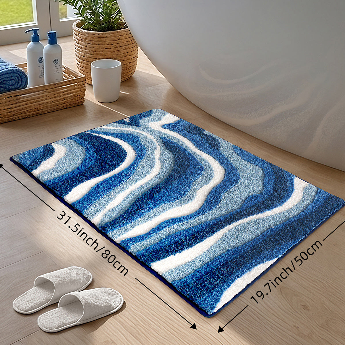 2PC Bathroom Floor Mats Set,Soft Absorbent Bathroom Rug Floor Mats, Non-Slip Bathtub Mat, Summer Beach Design, Machine Washable,Room Decor,For Sinks,Showers,Bathroom Accessories