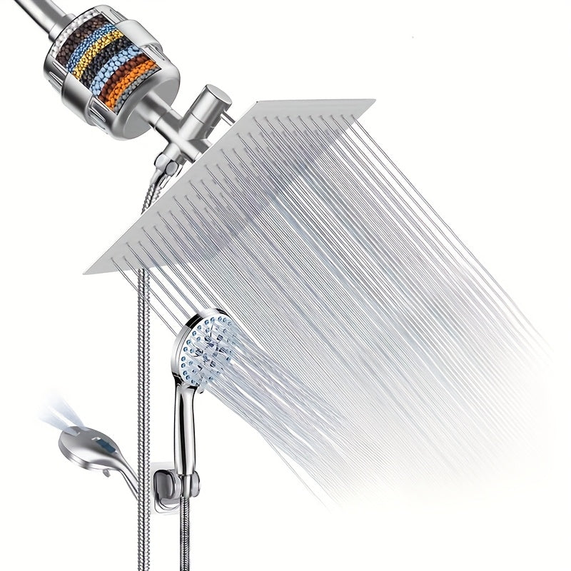 Filter Shower Head Handheld Sprayer 20cm\u002F8-inch Stainless Steel Rainfall with 7 Water Flow Modes, 59ft\u002F1.5m Stainless Hose Suitable for Pet Bathing Multi-Layer Filtration Device