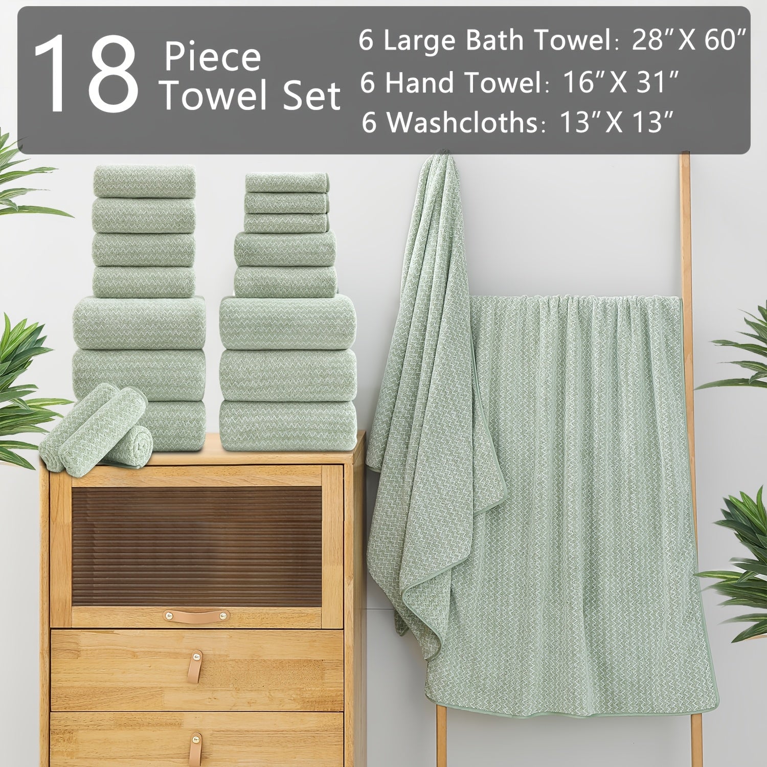 Set of 18 Bath Towels Made from 100% Microfiber, Designed for Family Bathrooms. Includes 6 Bath Towels, 6 Hand Towels, And 6 Washcloths. These Quick-Drying, Highly Absorbent Towels Are Ideal for Home Use, Hotels, Spas, And Outdoor Activities
