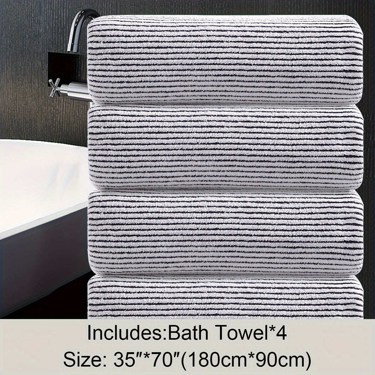 4 Piece Oversized Striped Bath Towel Set 35 x 70 Inches 750 GSM, Highly Absorbent & Quick Dry & Ultra-soft Showering Towel for Gym Bathroom Spa, Ideal Bathroom Supplies, Include 4 Pack Extra Large Bath Sheet