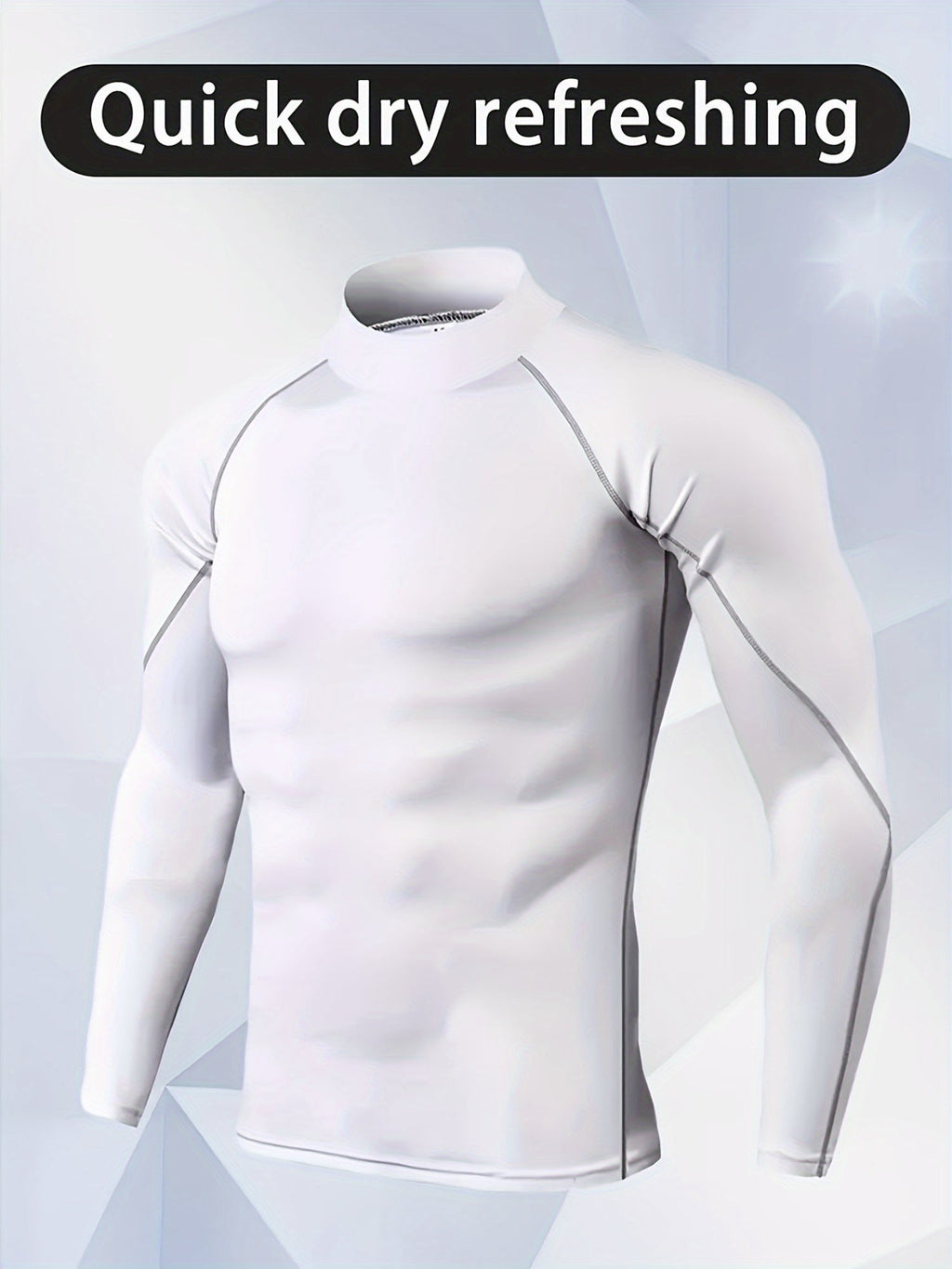 Men'S High-Neck Quick-Dry Athletic Long Sleeve T-Shirt - High Elasticity Breathable Fabric, Ideal for Running, Hiking, Cycling & Outdoor Fitness - White, Muscle Fit Design, Machine Washable Solid Color Base Layer, Durable Sportswear