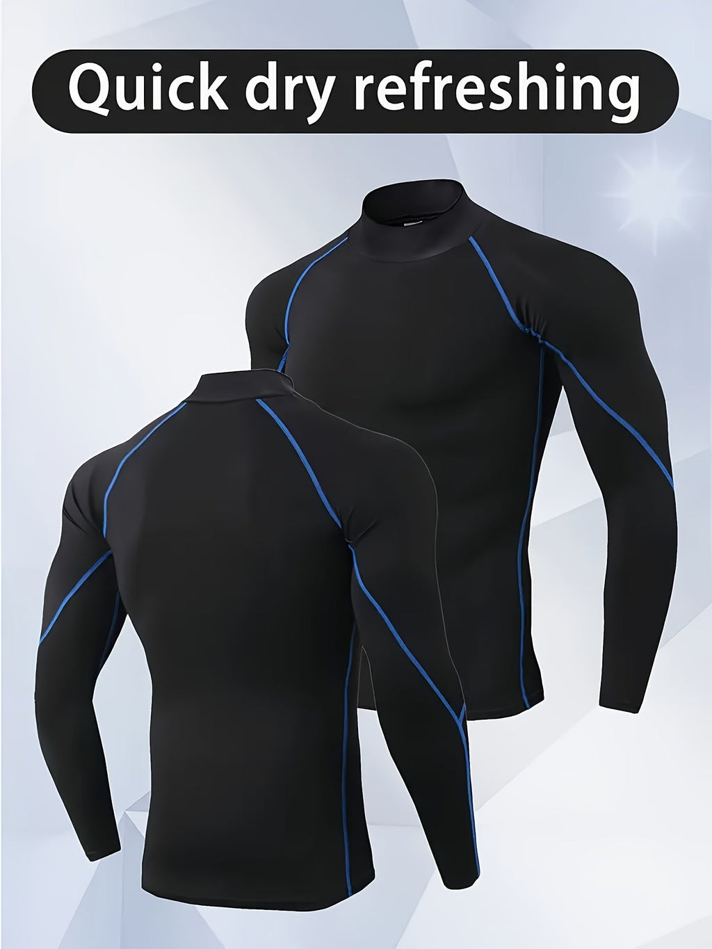 Men'S High-Neck Quick-Dry Athletic Long Sleeve T-Shirt - High Elasticity Breathable Fabric, Ideal for Running, Hiking, Cycling & Outdoor Fitness - White, Muscle Fit Design, Machine Washable Solid Color Base Layer, Durable Sportswear
