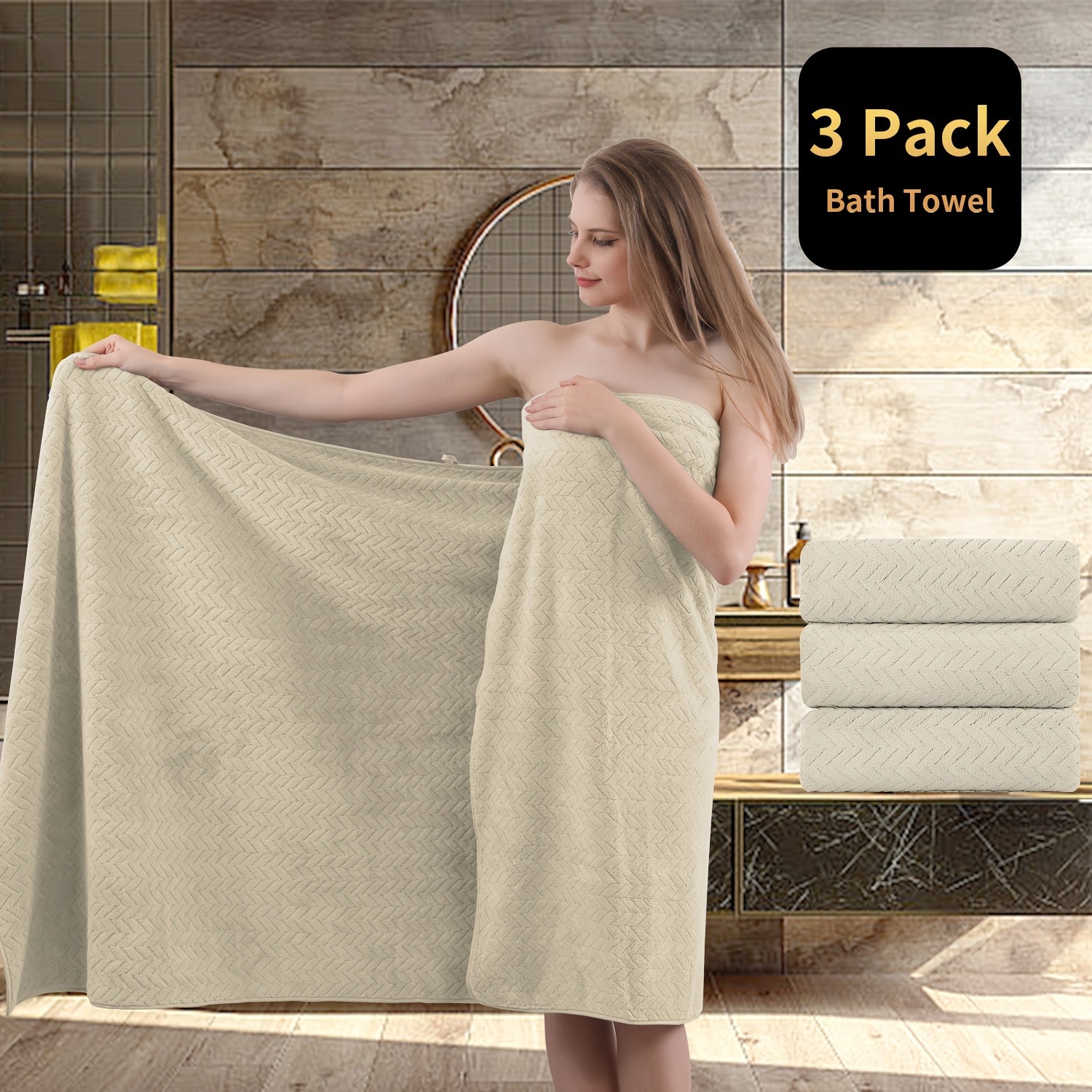 Set of Three Extra- Bath Towels, Measuring 35\