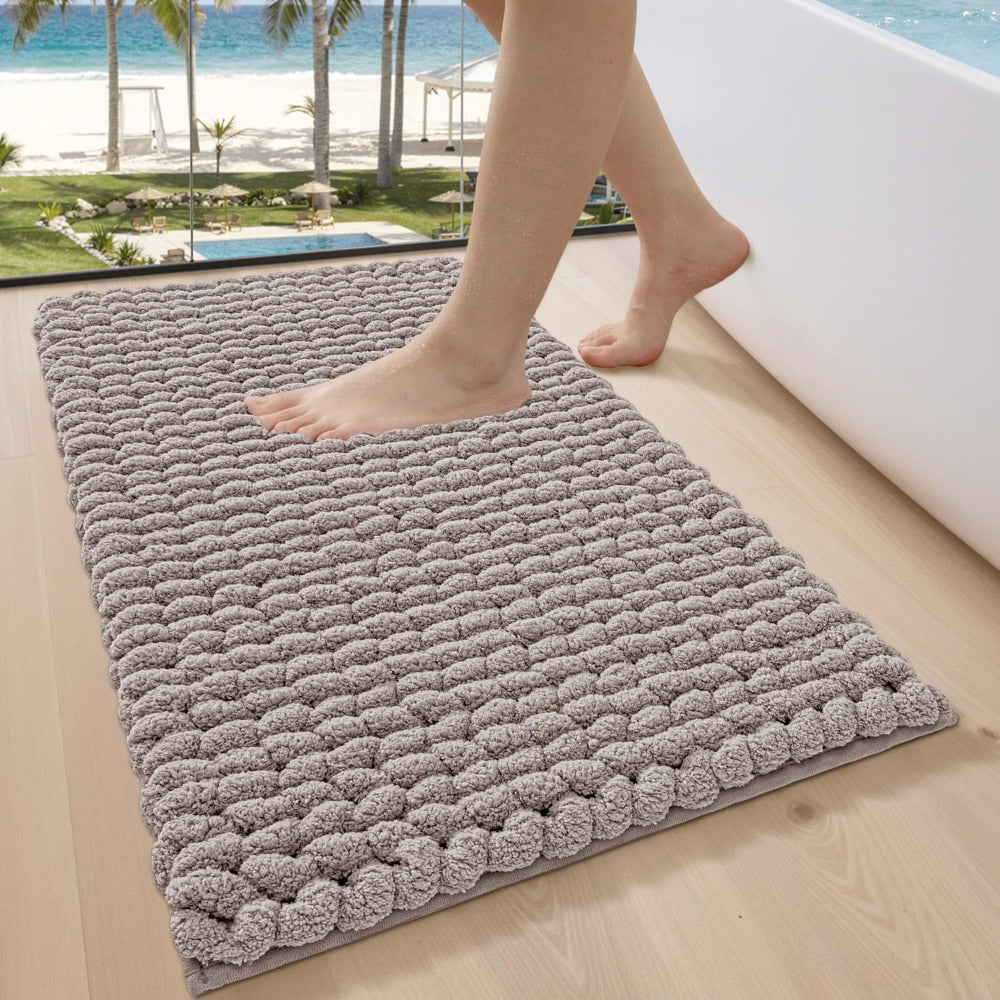 Luxury Chenille & Bedside - Thick High-Pile Fast-Drying Bath with Anti-Slip TPR Backing, Beige Soft Mat Suitable for Bathroom, Laundry Room, Bedroom Floors
