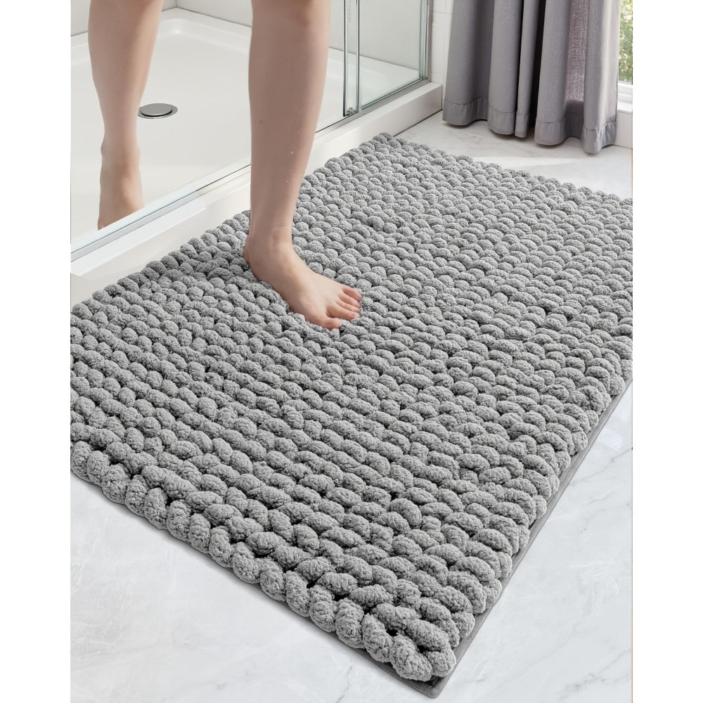 Luxury Chenille & Bedside - Thick High-Pile Fast-Drying Bath with Anti-Slip TPR Backing, Beige Soft Mat Suitable for Bathroom, Laundry Room, Bedroom Floors