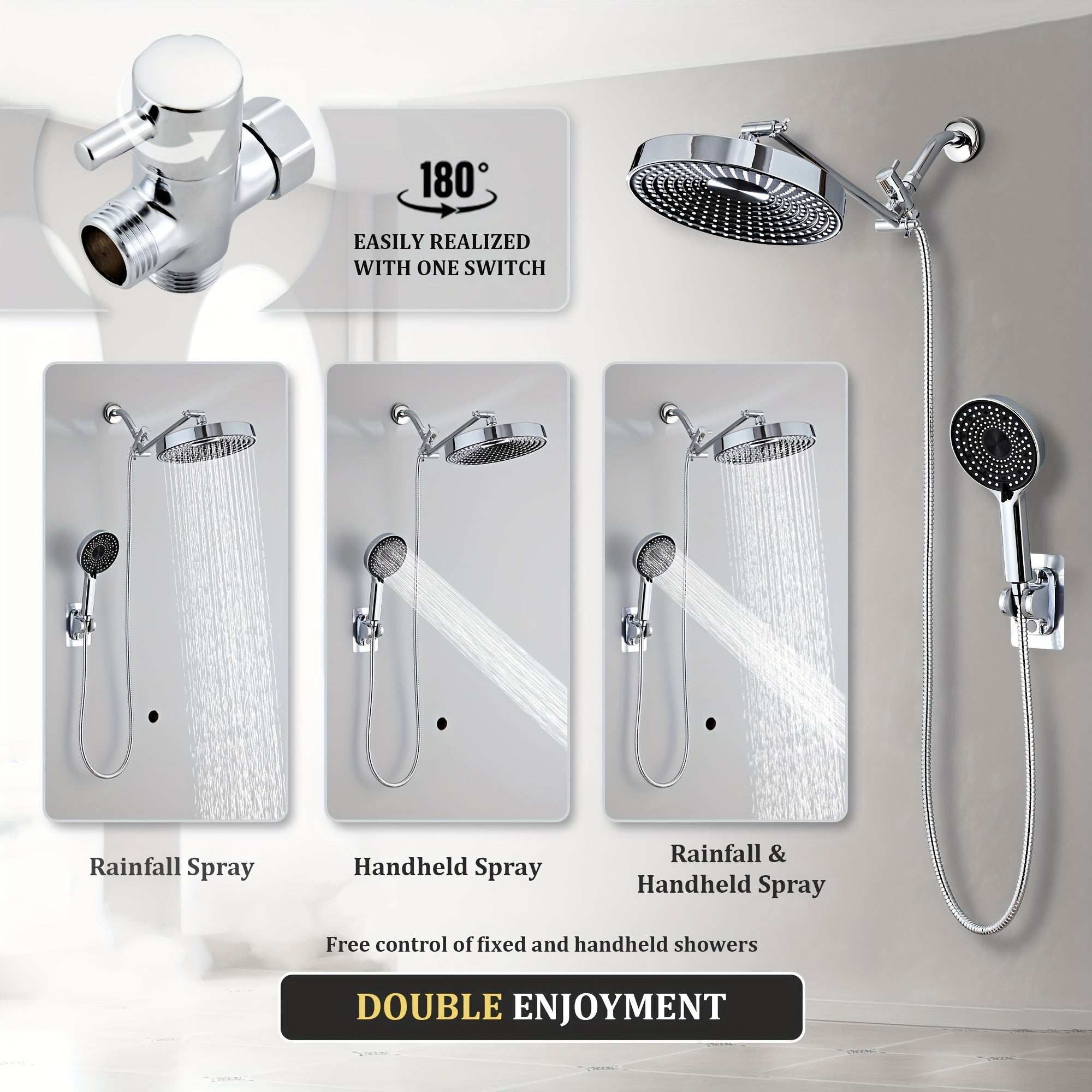 10-Inch High-Pressure Rainfall Showerhead with a Handheld Option, Featuring Three Spray Modes, Adjustable Swivel, And Anti-Leak Nozzles, Perfect for Bathroom Additions