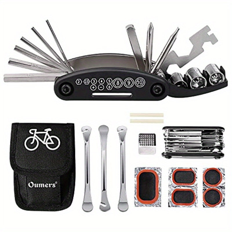 Oumers MultiFunction Bike Bicycle Cycling Mechanic Repair Kit with 3pcs Bike Tire Lever 5pcs Tyre Patches 1pc Tire Rasp Work Bag