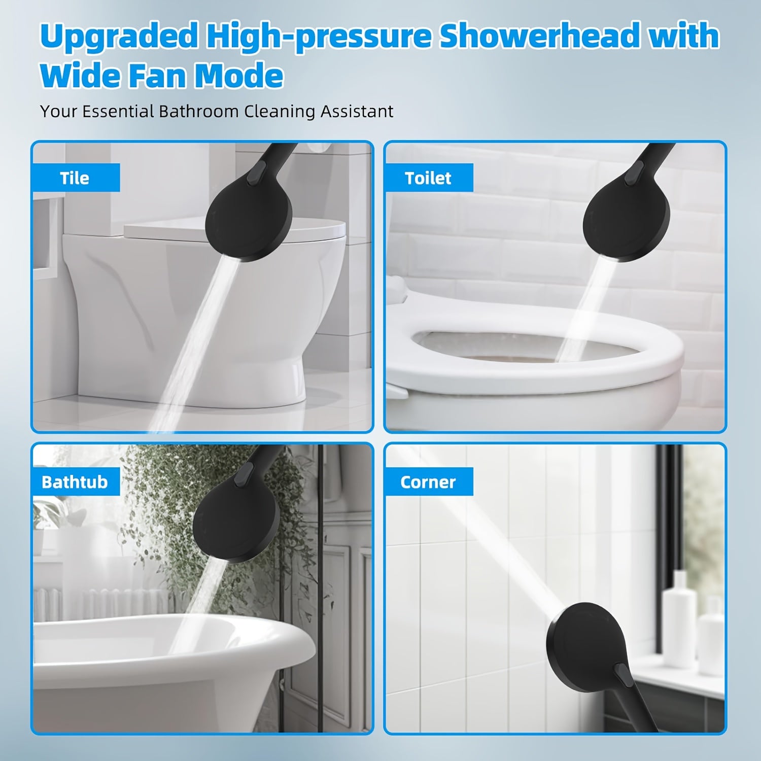 High Pressure Rainfall Shower Head with Handheld - 10'' Wide Coverage Showerhead, Adjustable 12'' Arm & 59'' Hose, 10-Spray Modes, Adhesive Mount, Matte, Suitable for Modern Bathrooms - 304 Stainless Steel Shower System