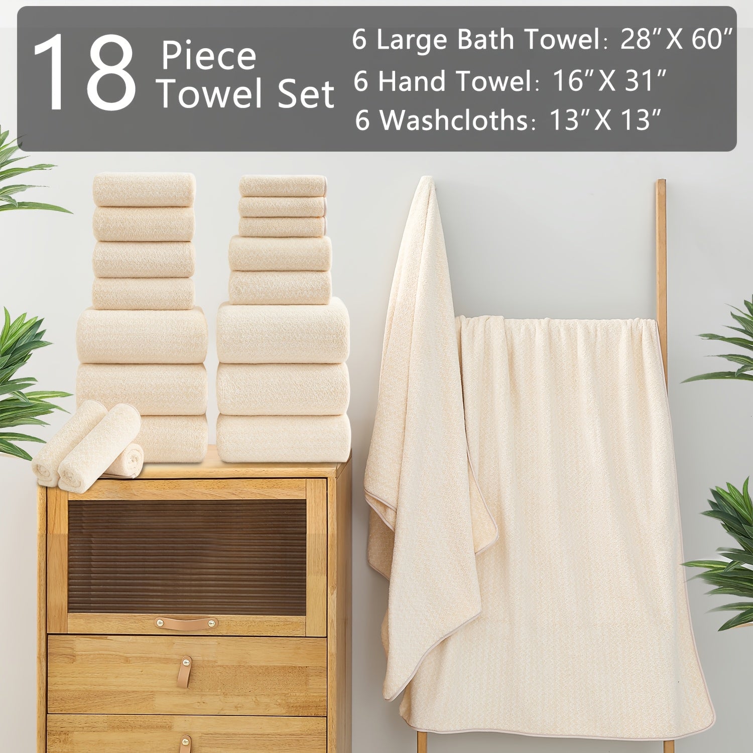 Set of 18 Bath Towels Made from 100% Microfiber, Designed for Family Bathrooms. Includes 6 Bath Towels, 6 Hand Towels, And 6 Washcloths. These Quick-Drying, Highly Absorbent Towels Are Ideal for Home Use, Hotels, Spas, And Outdoor Activities