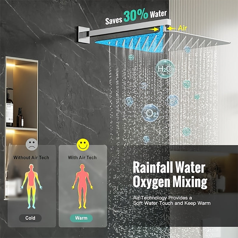 16-Inch Brushed Shower System | Deluxe Rain Shower Head with Handheld Combo Kit, Wall Mounted High Pressure Rain Shower Head System, Shower Faucet Set with Valve and Trim, brass Material For shower use only