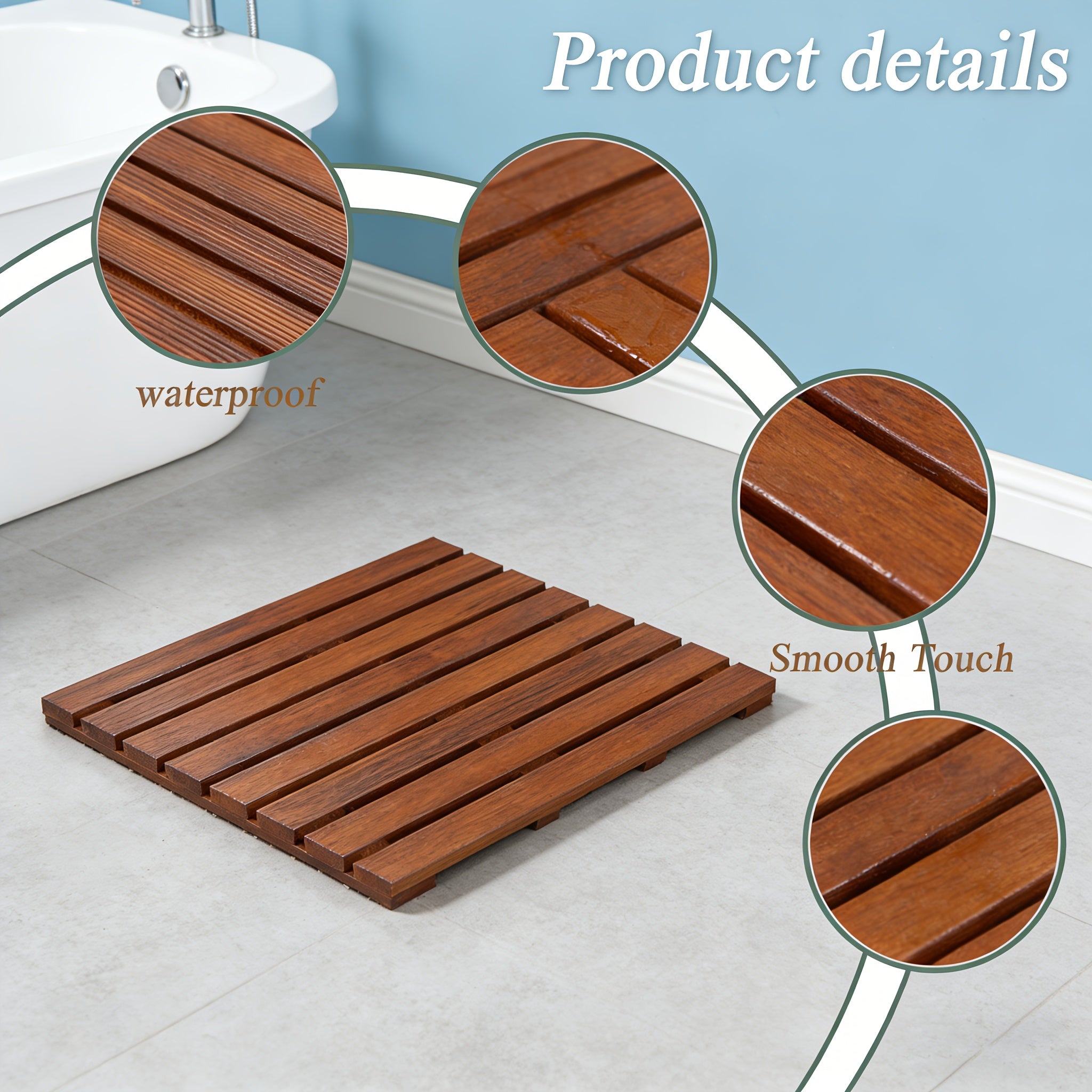 Natural Teak Shower Mat, Non-Slip Bath Mat for Indoor Outdoor, 21\