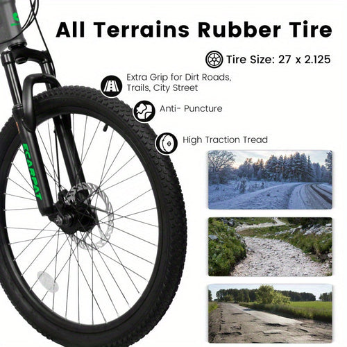 27.5" Full Suspension Mountain Bike - Dual Shock Absorbers, Mechanical Disc Brakes, 21-Speed Gears, Carbon Steel Frame & Aluminum Alloy Wheels, Retro Style Mixed Color - Unisex Adult Bike for Travel & Fitness (5'4"-5'9", 250lb Capacity)