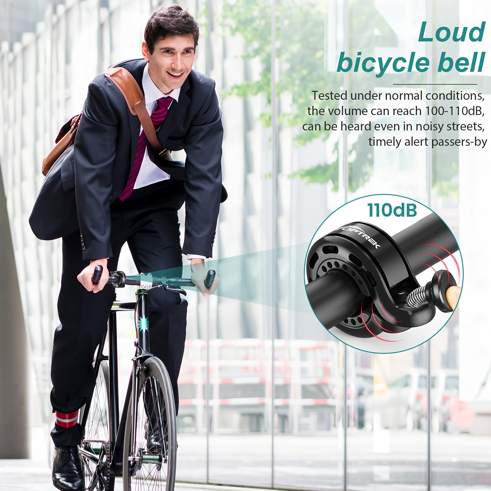 Toptrek Loud Crisp Bicycle Bell with Chrome-Nickel Aluminum Alloy – Rust-Proof, Silicone Clasp for 22.2-31.8mm Handlebars, Invisible Q-Shape Design, 110dB Volume