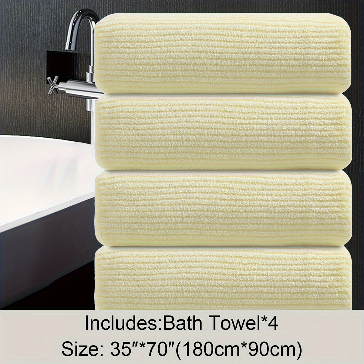 4 Piece Oversized Striped Bath Towel Set 35 x 70 Inches 750 GSM, Highly Absorbent & Quick Dry & Ultra-soft Showering Towel for Gym Bathroom Spa, Ideal Bathroom Supplies, Include 4 Pack Extra Large Bath Sheet
